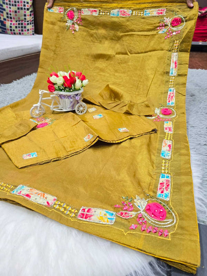 Pure Crastal Rjk 06 Sarees  Hand Work Gota Patti Embroidered Sarees