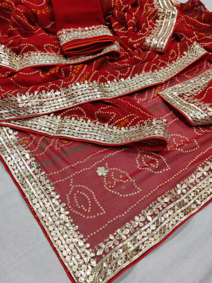 Pure Jorhat Nsd 36 Sarees  Gota Patti Bandhani Rajasthani Sarees