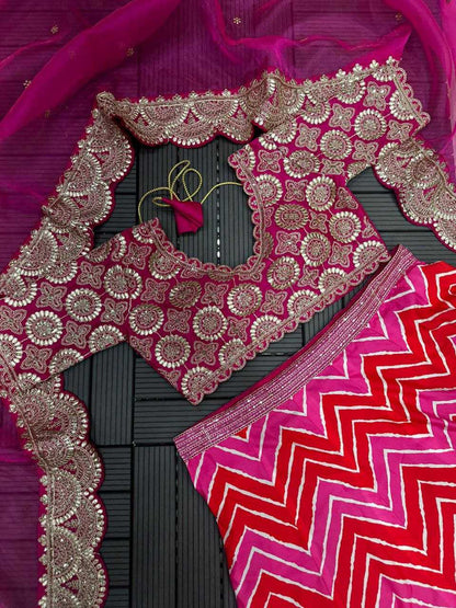 Pure Maslin Silk Kesh176 90 Lehengas  Silk Printed Embroidered Lehenga With Dupatta Lehenga With Blouse Pink Lehengas