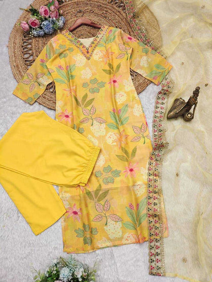 Pure Maslin Silk Kesh211 Ldy75 Suits & Dresses  Printed Ladies Silk Long Kurtis Yellow Salwar Suits