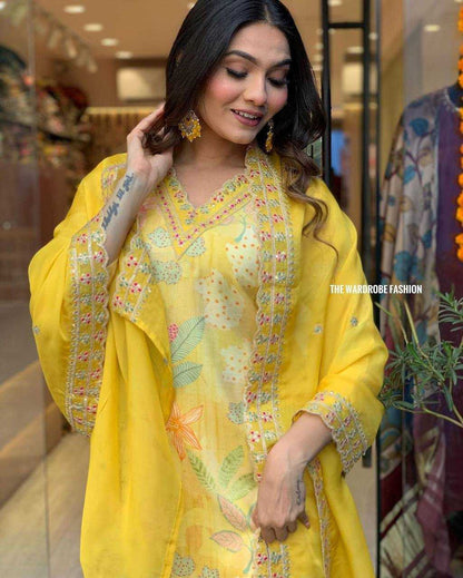 Pure Maslin Silk Kesh211 Ldy75 Suits & Dresses  Printed Ladies Silk Long Kurtis Yellow Salwar Suits