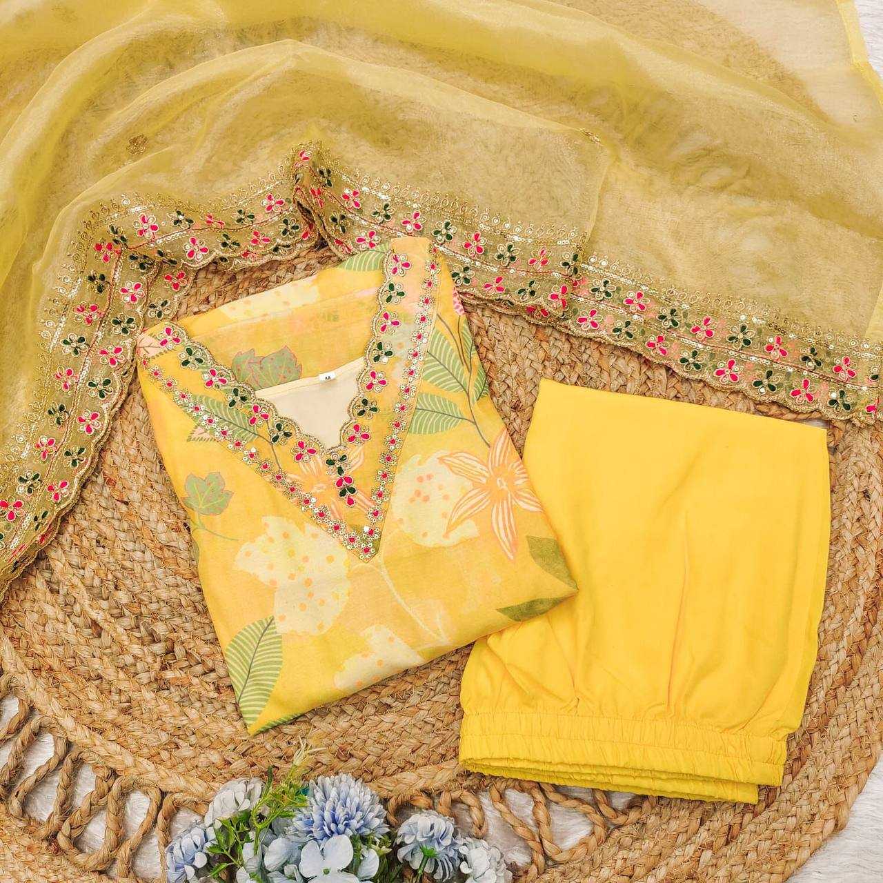 Pure Maslin Silk Kesh211 Ldy75 Suits & Dresses  Printed Ladies Silk Long Kurtis Yellow Salwar Suits