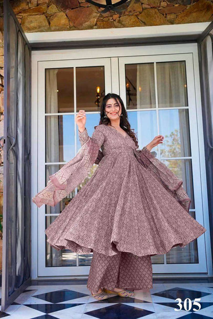 Pure Maslin Silk Ksb 308-B Gowns  Printed Fancy Anarkali Gowns