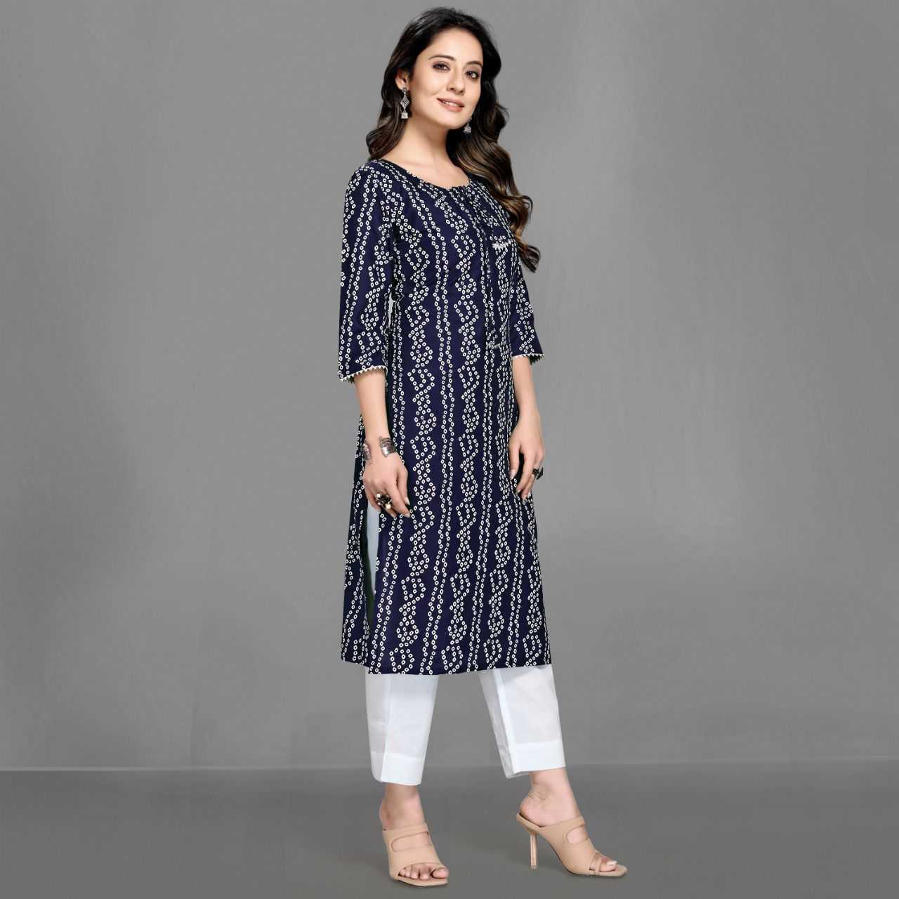 Pure Rayon Rin158 1017 Kurtis  Long Printed Rayon Ladies Kurtis