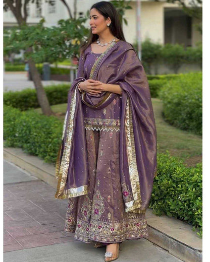 Pure Silk Kesh141 181 Suits & Dresses  Palazzo Ladies Silk Embroidered Ladies Party Wear Suits