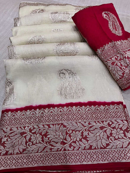 Pure Viscos Rin182 Run56 Sarees  Jacquard Zari Border Viscose Durga Pooja Sarees