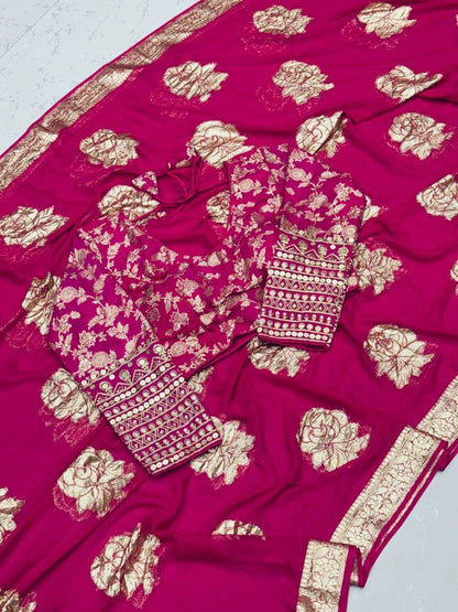 Pure Viscose Kesh162 Vrt42 Sarees  Butta Zari Border Viscose Zari Saree With Blouse