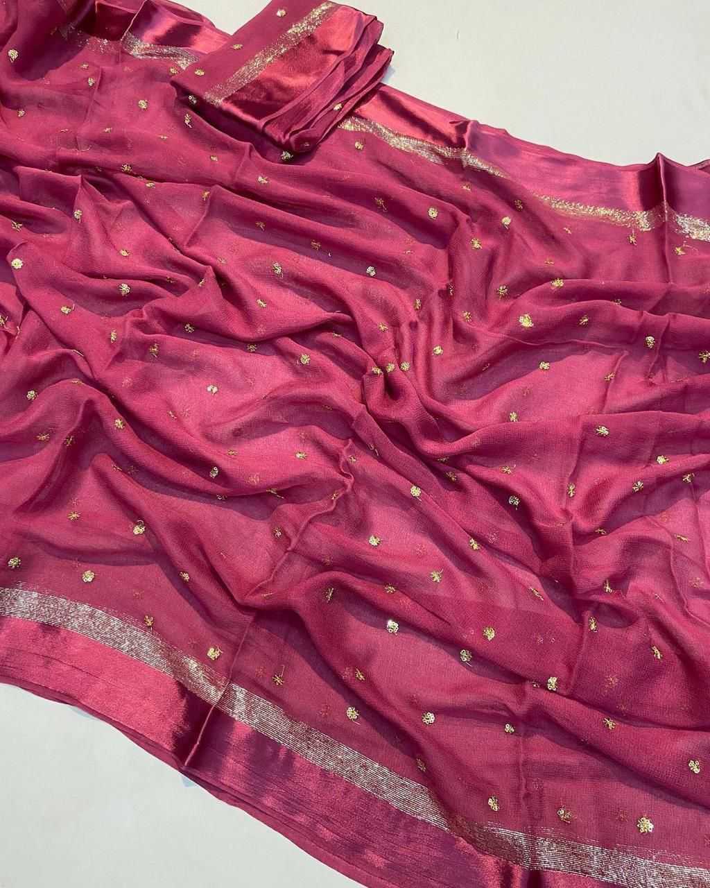 Pure Viscose Rin198 Raa37 Sarees  Georgette Sequins Work Viscose Sarees