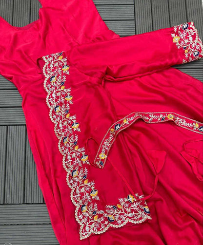 Rangoli Silk Kesh176 104 Gowns  Fancy Gowns Embroidered Party Long Party Wear Indo-Western Gowns With Jacket Pink Gowns