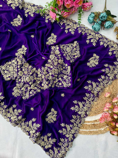 Rangoli Silk Kesh188 9231 Sarees  Sequence Embroidered Cutwork Silk Sarees With Blouse Purple Sarees