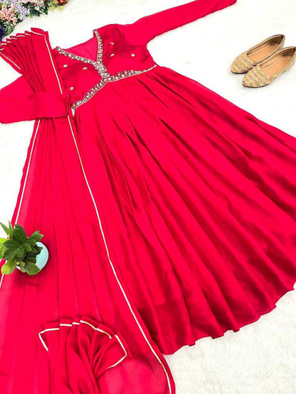 Rangoli Silk Kesh240 389 Gowns  Silk Anarkali Full Sleeve Red Gowns