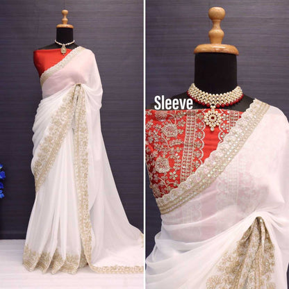 Rangoli Silk Rin134 0193 Sarees  Sequence Embroidered White Lacxe Border Sarees