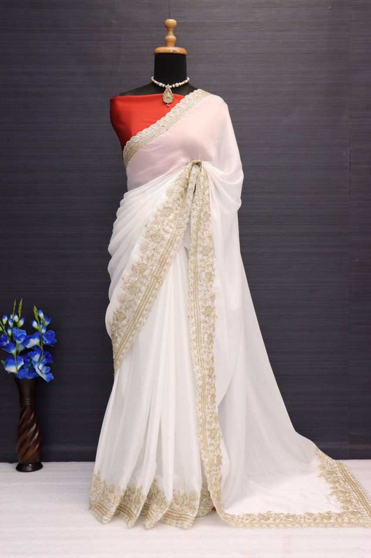 Rangoli Silk Rin134 0193 Sarees  Sequence Embroidered White Lacxe Border Sarees