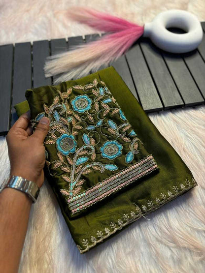 Rangoli Silk Rin182 Run75 Sarees  Plain Solid Lace Border Cutwork Sarees