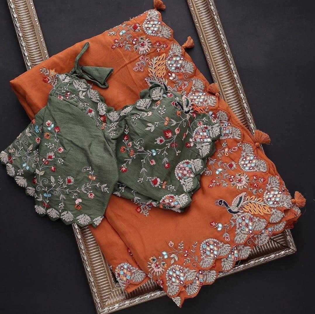 Rangoli Silk Rvl Morla Sarees  Work Embroidered Cutwork Sarees