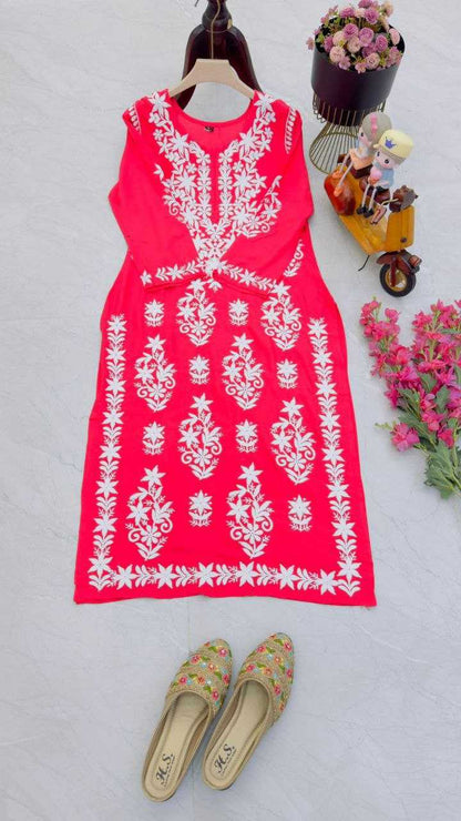 Rayon Kesh158 10104B Kurtis  Workwear Ethic Long Rayon Fancy Embroidered Kurtis