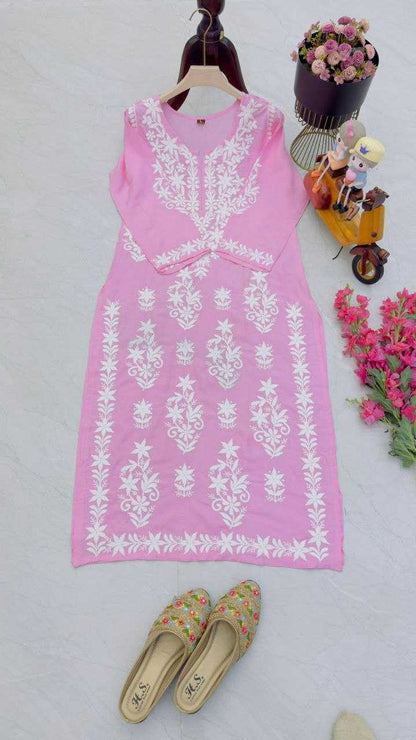 Rayon Kesh158 10104B Kurtis  Workwear Ethic Long Rayon Fancy Embroidered Kurtis