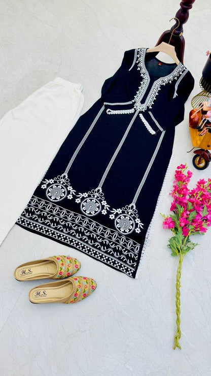 Rayon Kesh158 9285 Kurtis  Workwear Long Rayon Kurtis With Bottom Embroidered Diwali Collections Kurtis