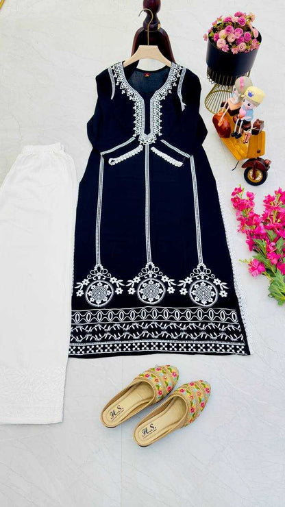 Rayon Kesh158 9285 Kurtis  Workwear Long Rayon Kurtis With Bottom Embroidered Diwali Collections Kurtis