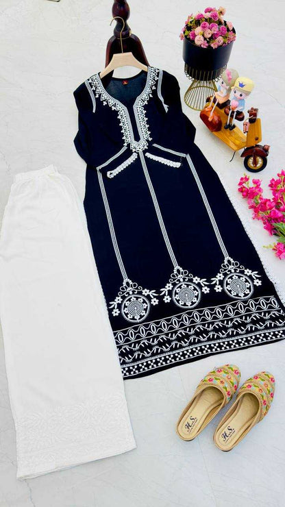 Rayon Kesh158 9285 Kurtis  Workwear Long Rayon Kurtis With Bottom Embroidered Diwali Collections Kurtis