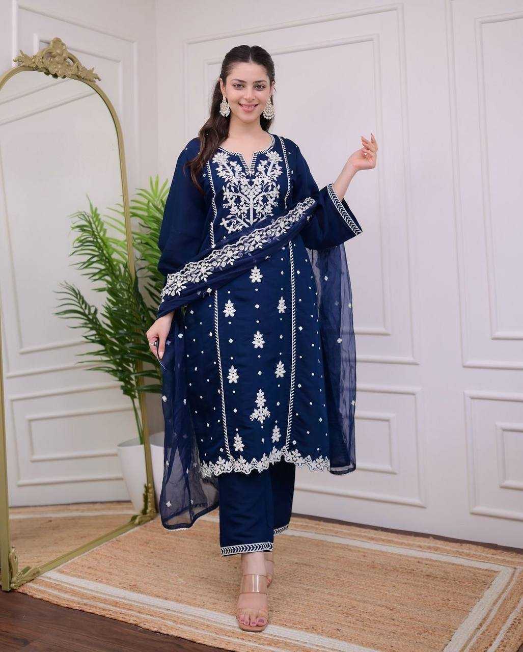 Rayon Kesh211 Ldy88 Suits & Dresses  Party Wear Embroidered Long Kurtis Blue Salwar Suits