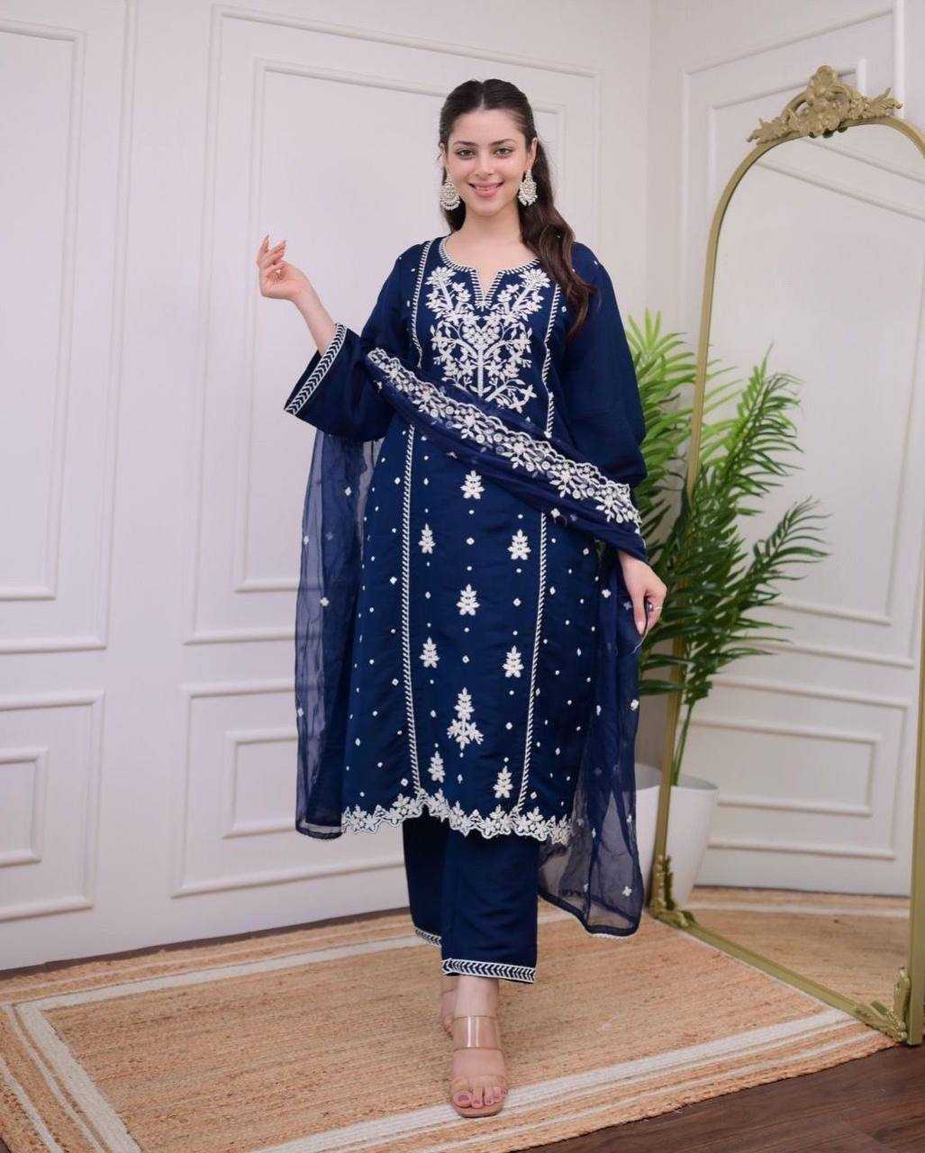 Rayon Kesh211 Ldy88 Suits & Dresses  Party Wear Embroidered Long Kurtis Blue Salwar Suits