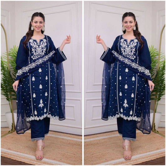 Rayon Kesh211 Ldy88 Suits & Dresses  Party Wear Embroidered Long Kurtis Blue Salwar Suits