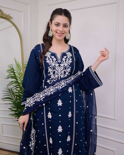 Rayon Kesh211 Ldy88 Suits & Dresses  Party Wear Embroidered Long Kurtis Blue Salwar Suits