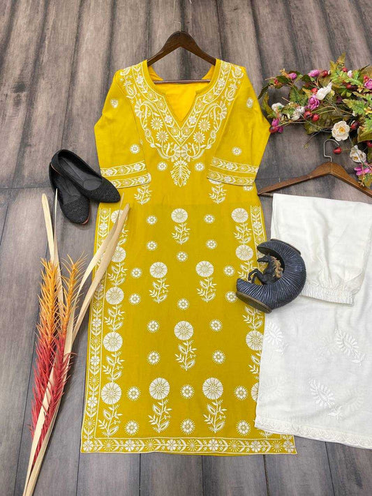 Rayon Rin110 209 Kurtis  Rayon Kurtis With Bottom Fancy Embroidered Kurtis