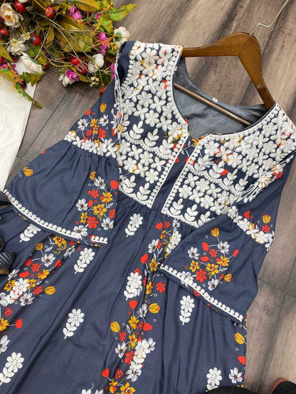 Rayon Rin110 223 Kurtis  Printed Rayon Kurtis With Bottom Embroidered Kurtis