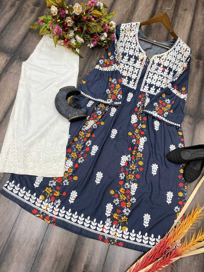 Rayon Rin110 223 Kurtis  Printed Rayon Kurtis With Bottom Embroidered Kurtis