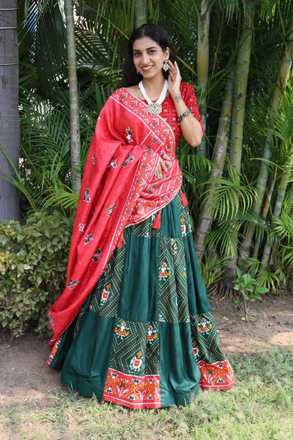 Rayon Rin119 8154 Lehengas  Printed Green Silk Lehenga With Blouse Purple Lehengas