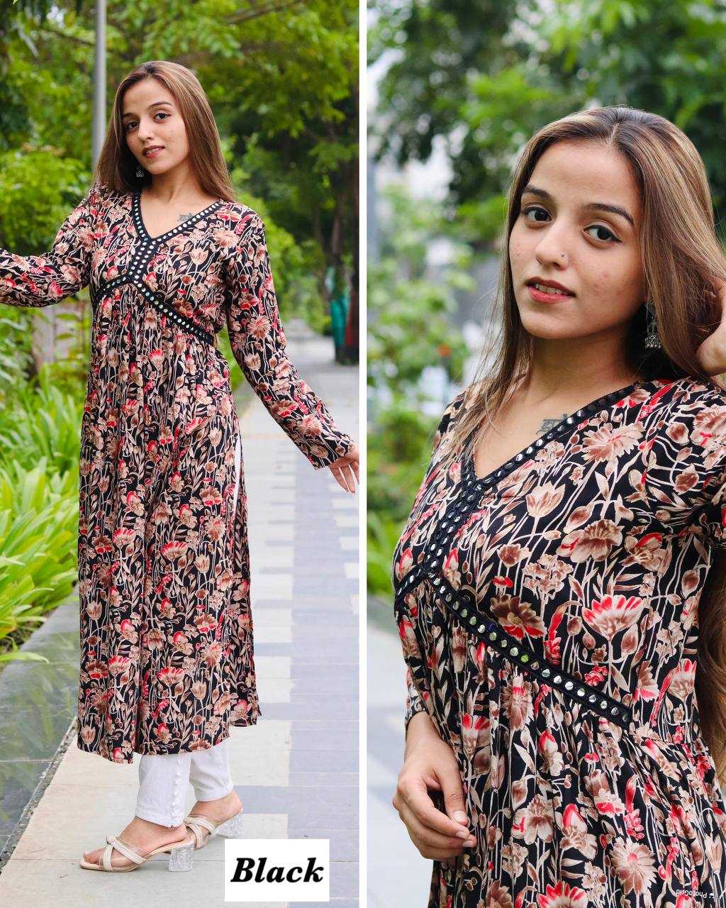 Rayon Rin125 Alia Kurtis  Long Printed Rayon Anarkali Fancy Kurtis