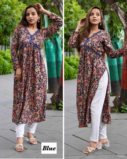 Rayon Rin125 Alia Kurtis  Long Printed Rayon Anarkali Fancy Kurtis