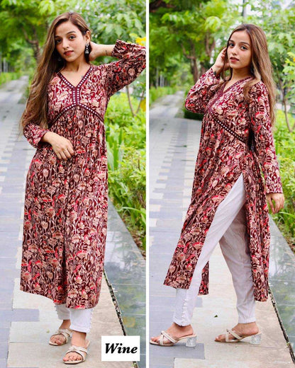 Rayon Rin125 Alia Kurtis  Long Printed Rayon Anarkali Fancy Kurtis