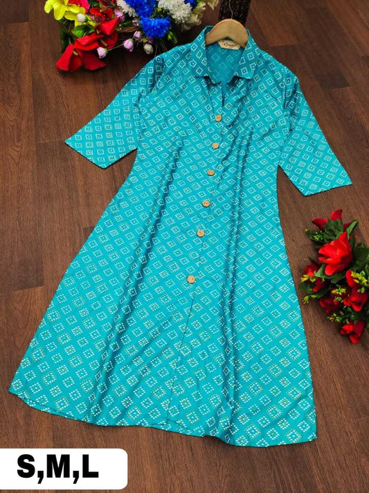 Rayon Rin158 1021 Kurtis  Long Printed Rayon Ladies Kurtis