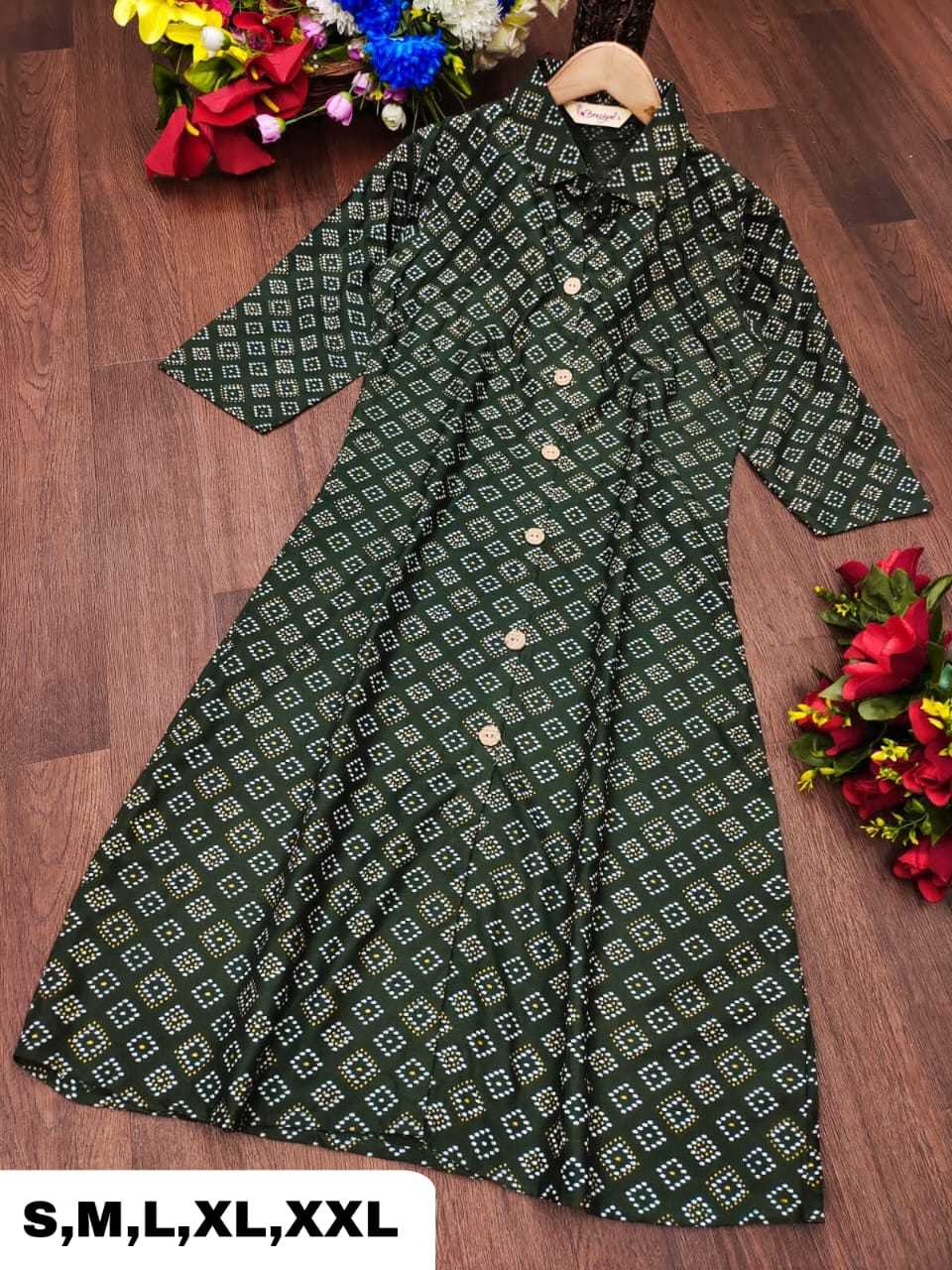 Rayon Rin158 1021 Kurtis  Long Printed Rayon Ladies Kurtis