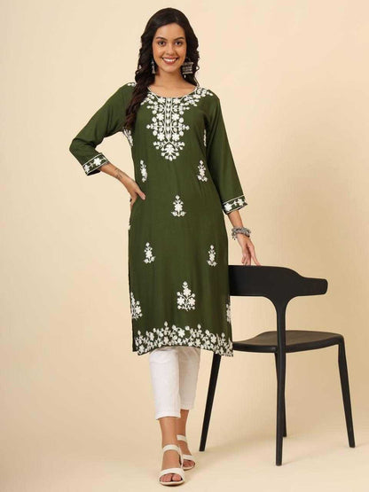 Rayon Rin188 Mudra2 Kurtis  Long Rayon Luckowi Chikan Kurtis