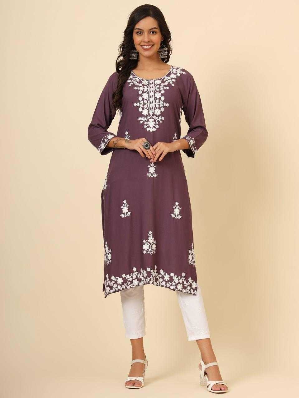 Rayon Rin188 Mudra2 Kurtis  Long Rayon Luckowi Chikan Kurtis