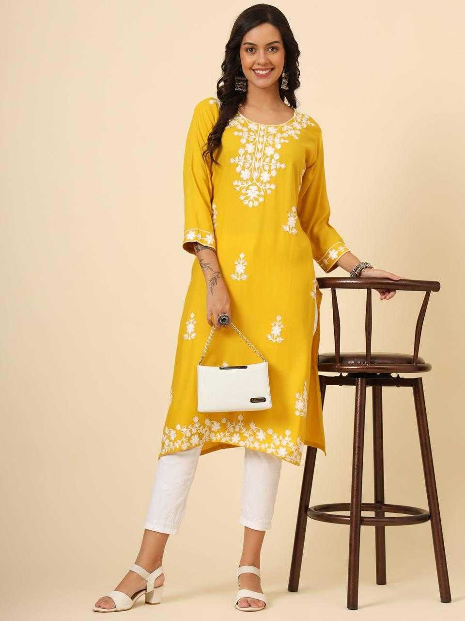 Rayon Rin188 Mudra2 Kurtis  Long Rayon Luckowi Chikan Kurtis