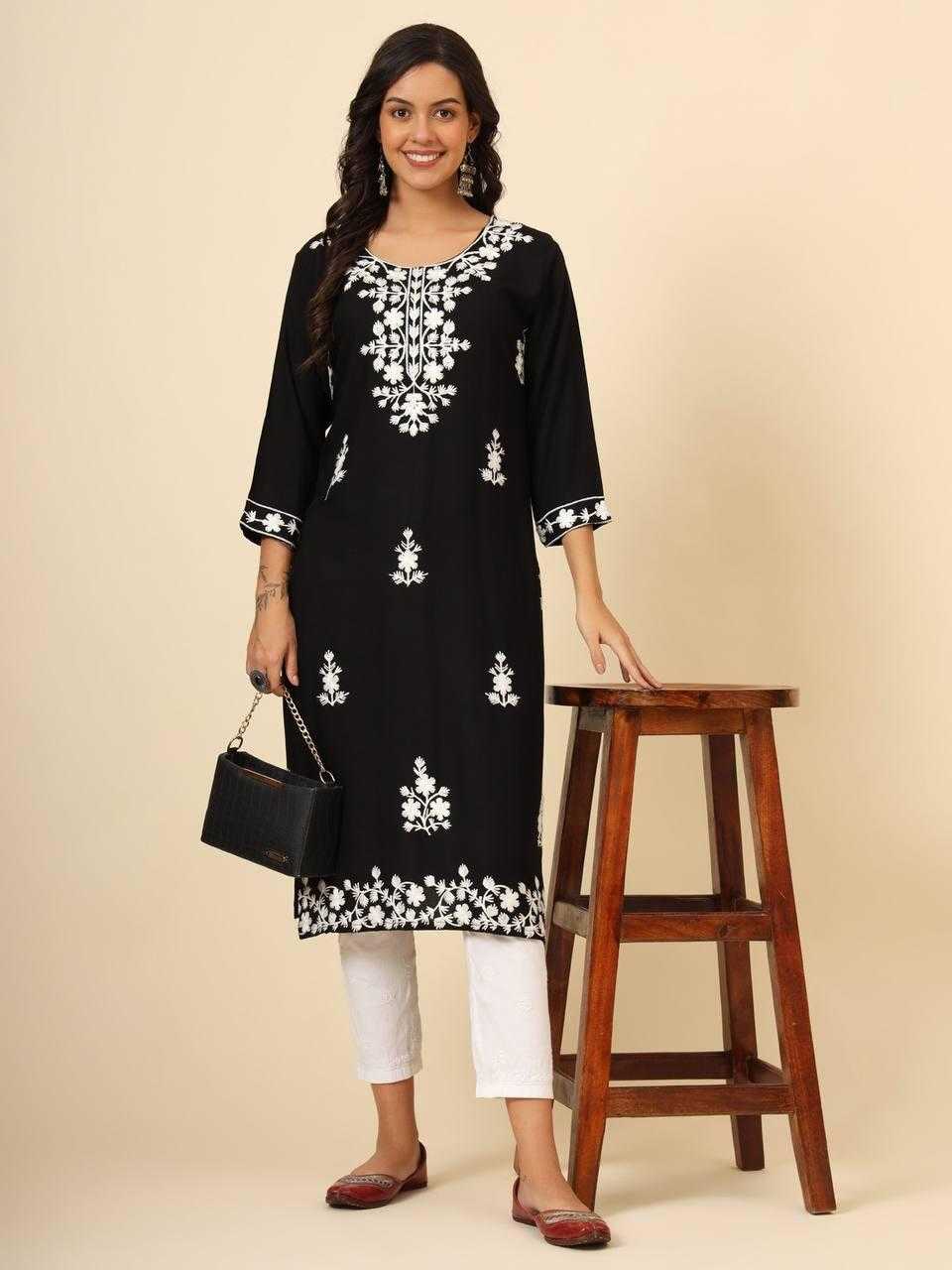 Rayon Rin188 Mudra2 Kurtis  Long Rayon Luckowi Chikan Kurtis