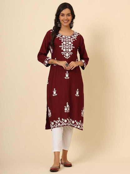 Rayon Rin188 Mudra2 Kurtis  Long Rayon Luckowi Chikan Kurtis