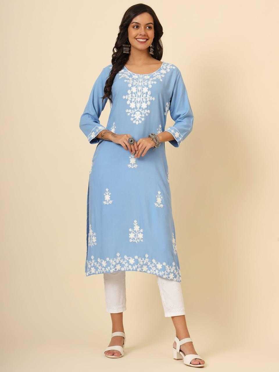 Rayon Rin188 Mudra2 Kurtis  Long Rayon Luckowi Chikan Kurtis