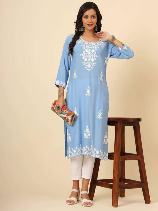 Rayon Rin188 Mudra2 Kurtis  Long Rayon Luckowi Chikan Kurtis