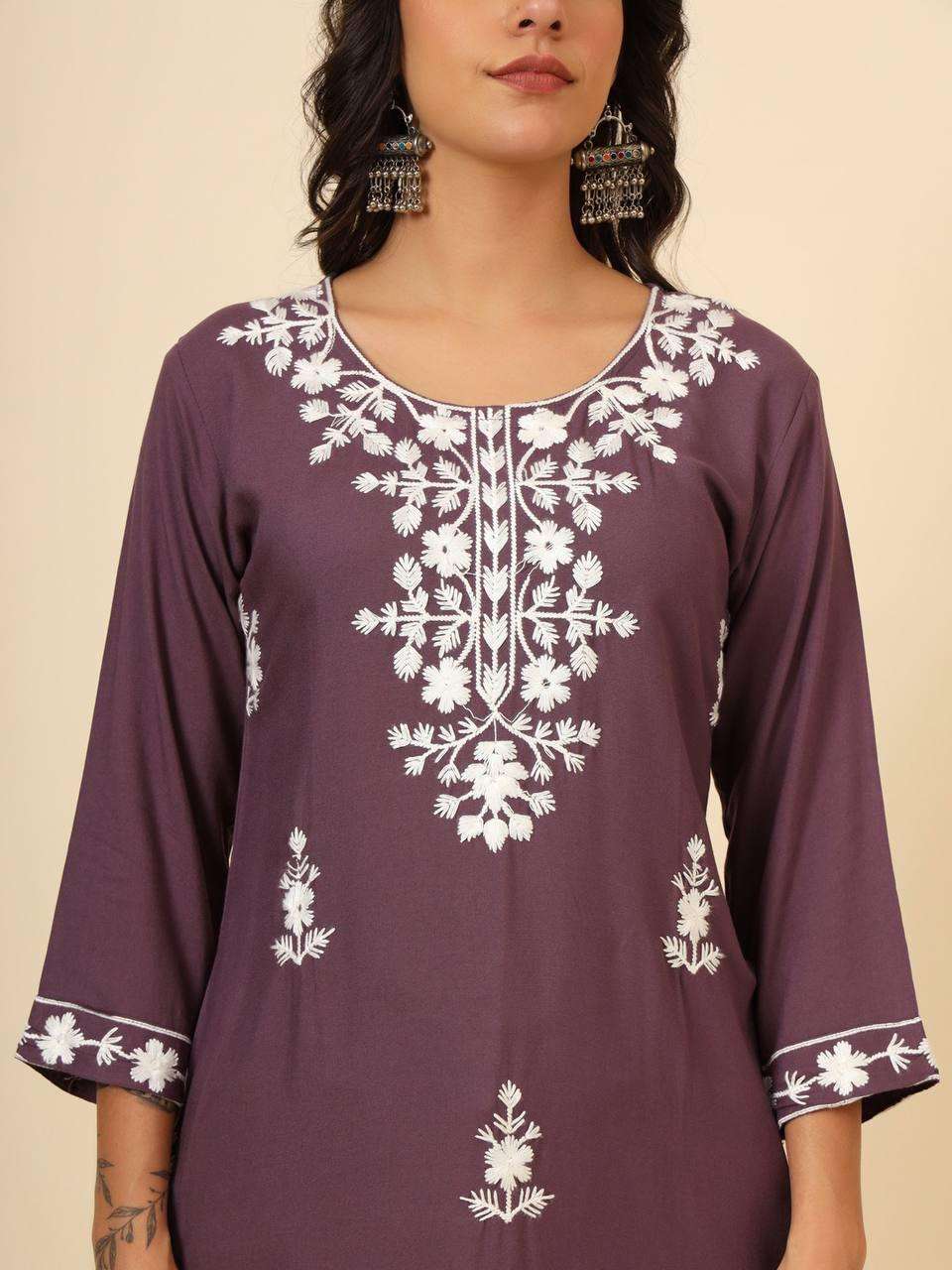 Rayon Rin188 Mudra2 Kurtis  Long Rayon Luckowi Chikan Kurtis