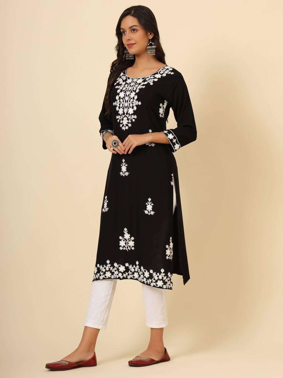 Rayon Rin188 Mudra2 Kurtis  Long Rayon Luckowi Chikan Kurtis