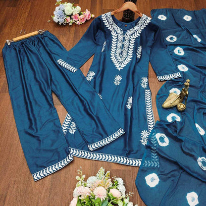 Reyon Cotton Kesh211 Ldy14 Suits & Dresses  Embroidered Cotton Party Wear Long Kurtis Blue Salwar Suits