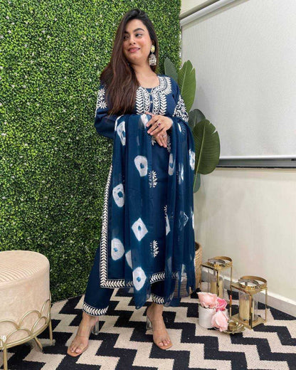 Reyon Cotton Kesh211 Ldy14 Suits & Dresses  Embroidered Cotton Party Wear Long Kurtis Blue Salwar Suits