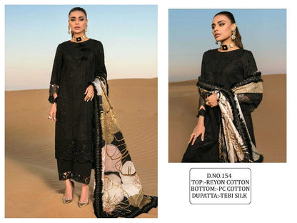 Reyon Cotton Rin129 154 Suits & Dresses  Embroidery Cotton Semi Stitched Black Salwar Suits Manufacture