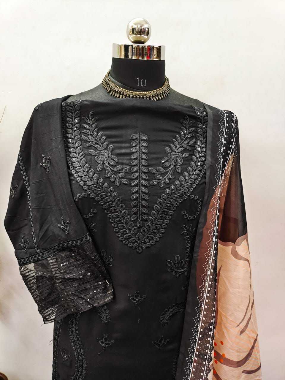 Reyon Cotton Rin129 154 Suits & Dresses  Embroidery Cotton Semi Stitched Black Salwar Suits Manufacture